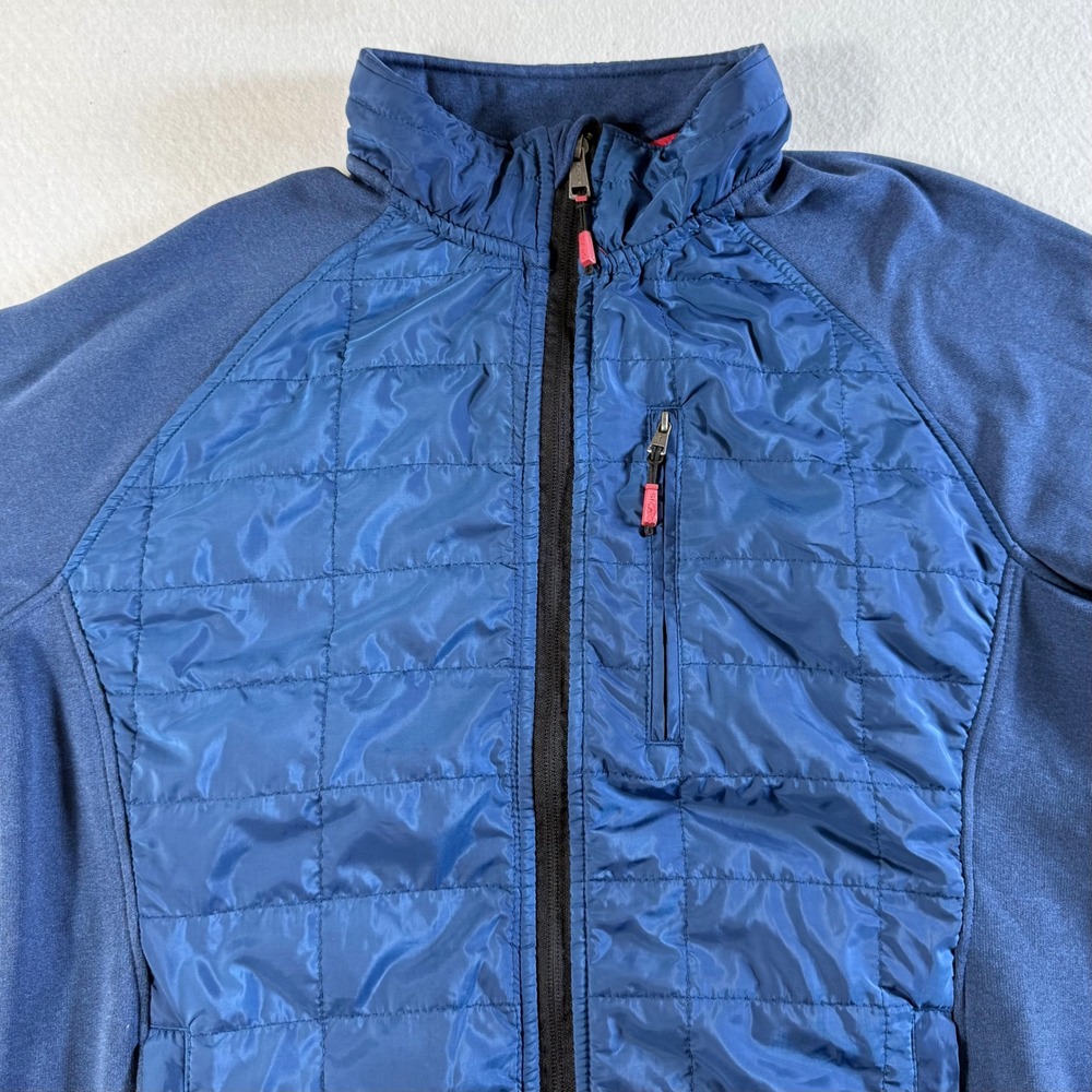 Orvis Hybrid Jacket Mens Large Quilted Insulated Stretch Knit Blue Performance